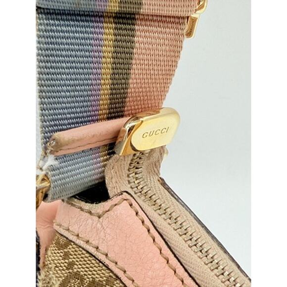 Gucci  Monogram Web Medium Half Moon Hobo Blue Pink Accents*Canvas and Leather - Picture 9 of 16